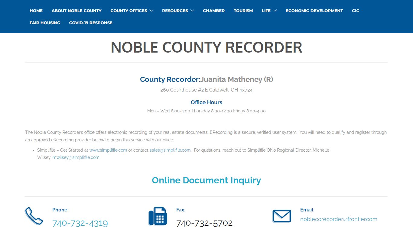 Noble County Recorder﻿ | Noble County Ohio